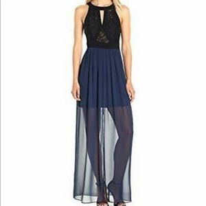 BCBGeneration laced top maxi dress with built in miniskirt & high slit